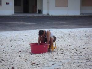 Elderly man bending down to rinse a towel Elderly man bending down to rinse a towel